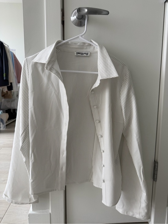Princess Polly Tops - Princess Polly White Pinstripe Collared Button Shirt